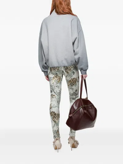 Acne Studios Brushed Cotton Fleece Funnel Neck Logo Sweatshirt With Balloon Hem In Gray
