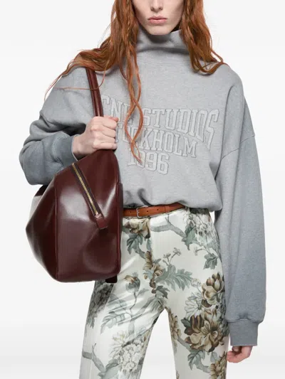 Acne Studios Brushed Cotton Fleece Funnel Neck Logo Sweatshirt With Balloon Hem In Gray