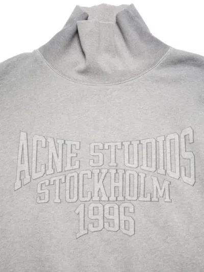 Acne Studios Brushed Cotton Fleece Funnel Neck Logo Sweatshirt With Balloon Hem In Gray