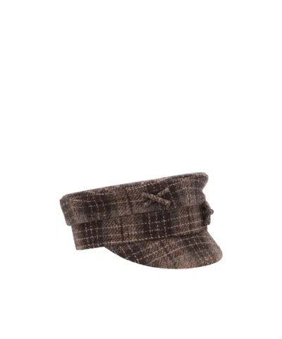Ruslan Baginskiy Checked Pattern Hat Textured Fabric Bow In Brown