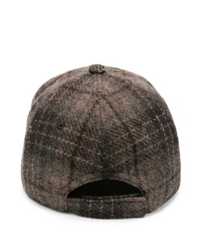 Ruslan Baginskiy Check-pattern Monogram-embroidered Baseball Cap In Brown