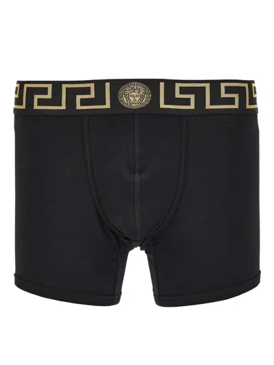 Versace Underpants Low Rise Trunk Stretch Bio Cotton Jers In Black