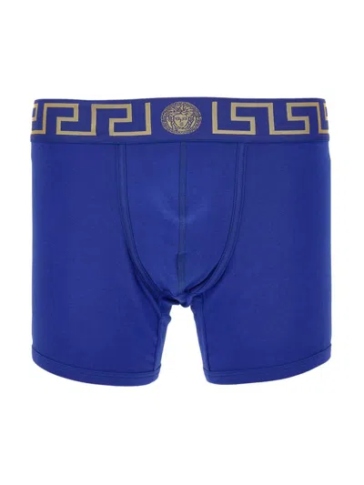 Versace Greca Border Long Trunks In Blue