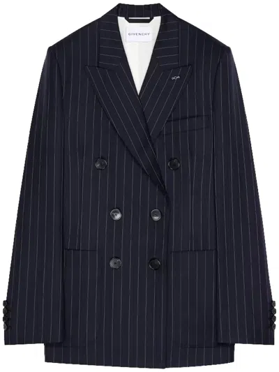 Givenchy Double Breasted Jacket Pinstripe Front Pockets In Blue