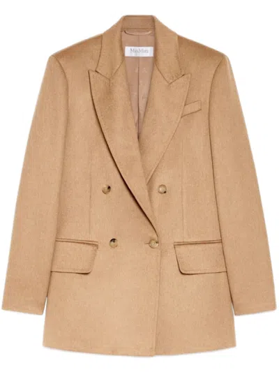 Max Mara Double-breasted Jacket Structured Shoulders In Brown