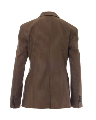 Max Mara Studio Double-breasted Pinstripe Blazer In Brown