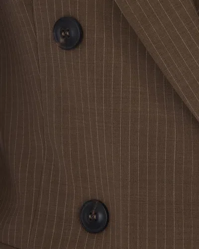 Max Mara Studio Double-breasted Pinstripe Blazer In Brown