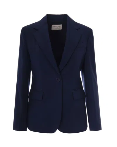 Weekend Max Mara Blue Solid Notched Lapel Blazer In Blue