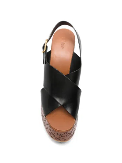 Chloé Scribble-print Wedge Sandals In Black