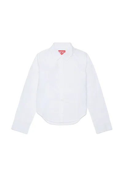 Diesel 로고 자수 긴소매 셔츠 In White