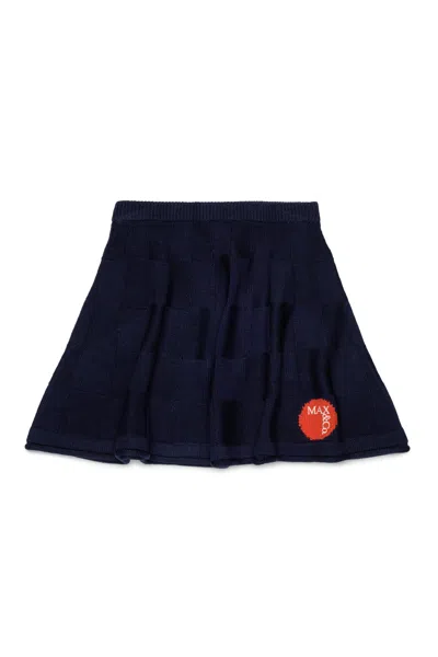 Max & Co 체크 니트 로고 패치 스커트 In Blue