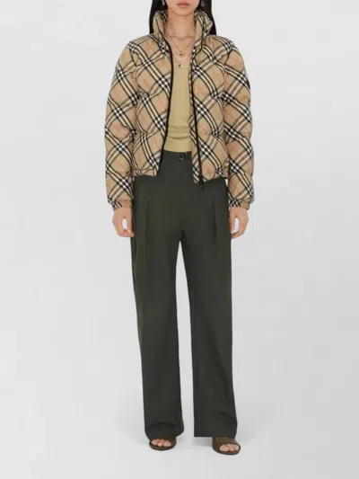 Burberry Check Ambleside High Collar Puffer Coat In Neutral