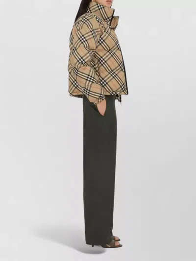 Burberry Check Ambleside High Collar Puffer Coat In Neutral