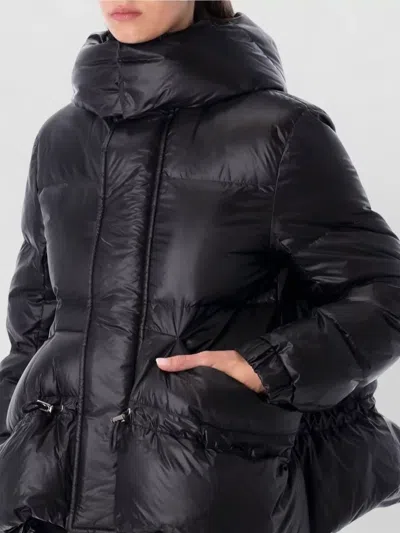 Sacai Black Nylon Down Jacket With Drawstring In Black
