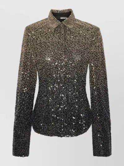 Rotate Birger Christensen Fitted Gradient Sequin Classic Collar Polyester Blouse In Green