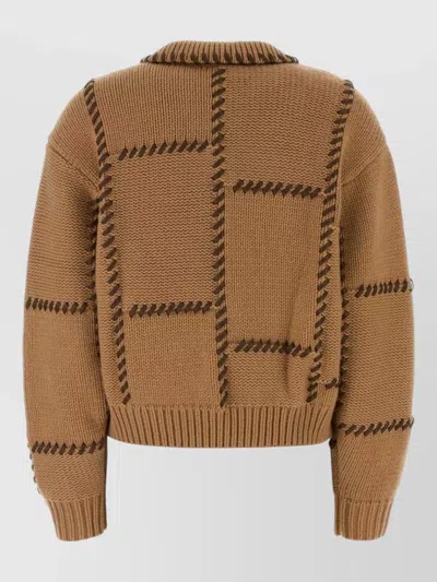 Frame Wool Blend Oversize Sweater Ribbed Cuffs Hem In Brown
