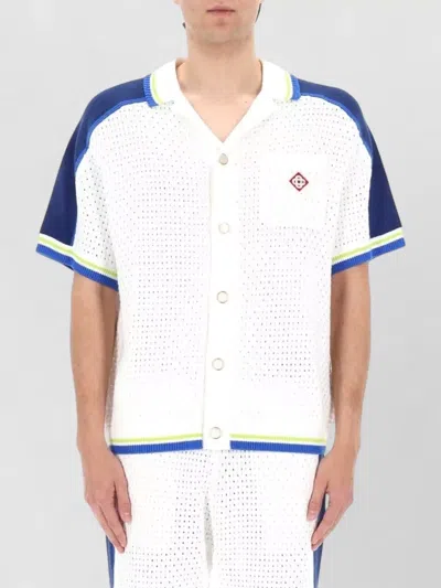 Casablanca Contrasting Trims Chest Pocket Logo-embroidered Short-sleeve Button-up Shirt In Blue