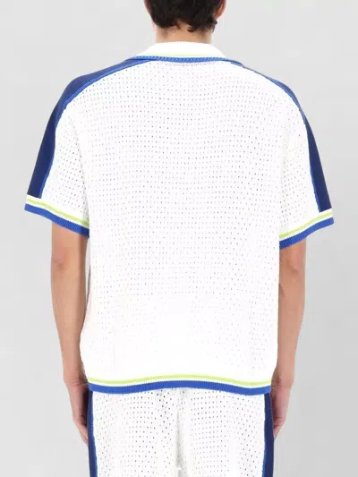 Casablanca Contrasting Trims Chest Pocket Logo-embroidered Short-sleeve Button-up Shirt In Blue
