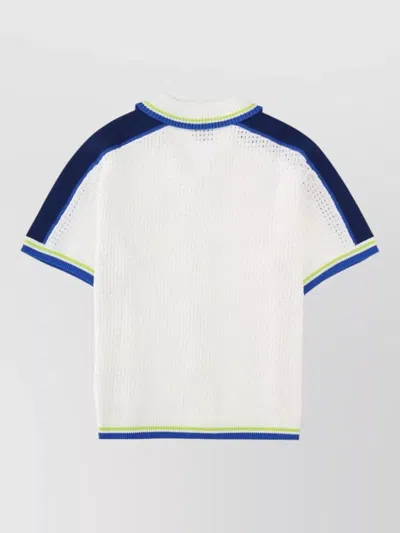 Casablanca Contrasting Trims Chest Pocket Logo-embroidered Short-sleeve Button-up Shirt In Blue