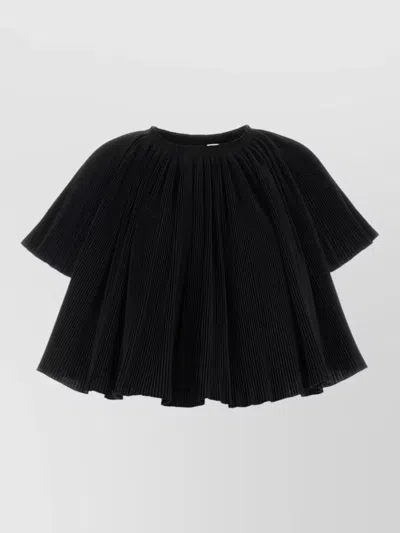 Co Polyester Blend Cape Top Round Neck In Black