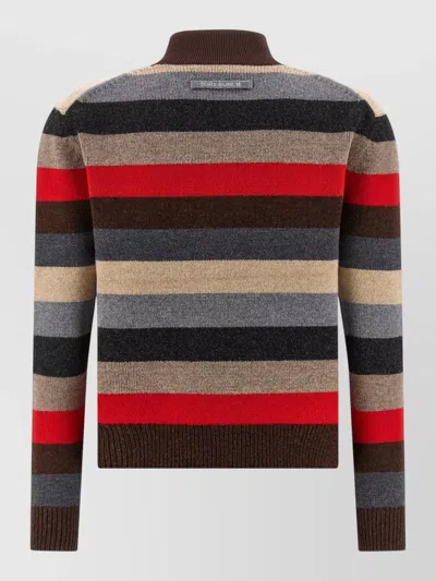 Tory Burch Long Sleeve Sweater Striped Pattern Collar In Multi