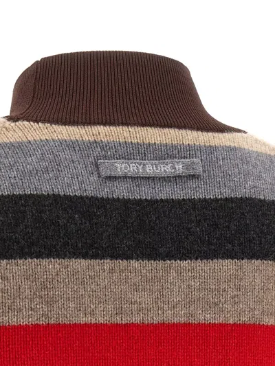 Tory Burch Long Sleeve Sweater Striped Pattern Collar In Multi