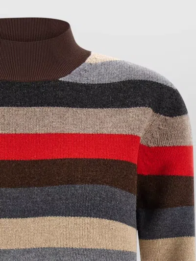 Tory Burch Long Sleeve Sweater Striped Pattern Collar In Multi