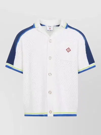 Casablanca Contrasting Trims Chest Pocket Logo-embroidered Short-sleeve Button-up Shirt In White