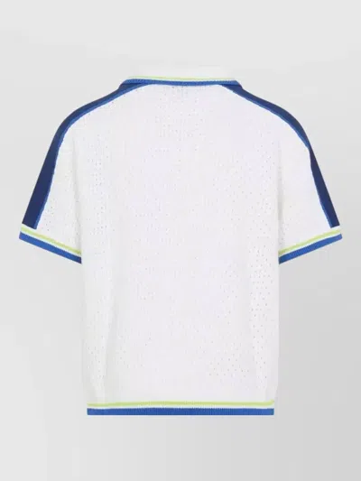 Casablanca Contrasting Trims Chest Pocket Logo-embroidered Short-sleeve Button-up Shirt In White