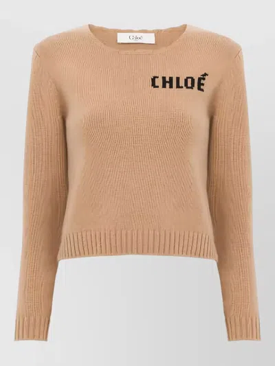 Chloé Wool And Cashmere Blend Sweater With Logo In Pink