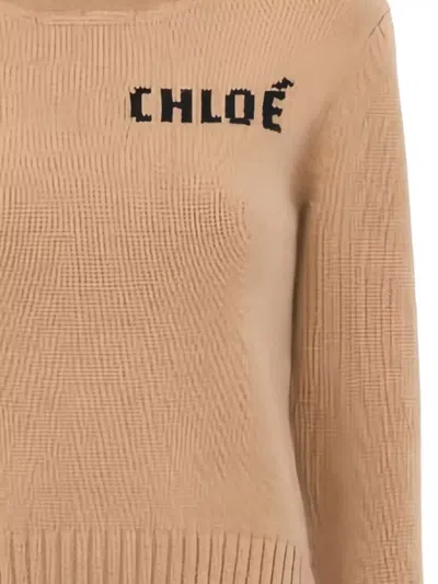 Chloé Wool And Cashmere Blend Sweater With Logo In Pink