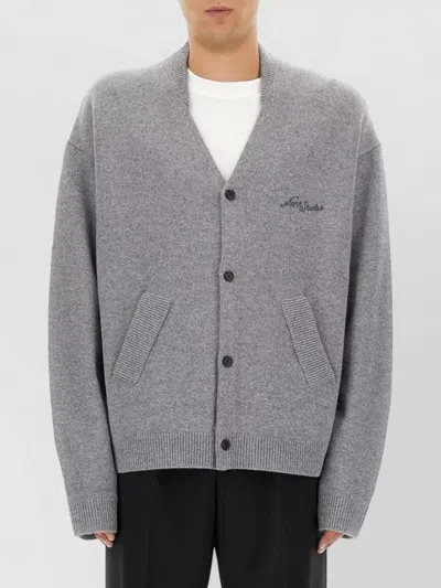 Acne Studios Relaxed-fit V-neck Cardigan With Button-down Front And Embroidered Detailing In Gray