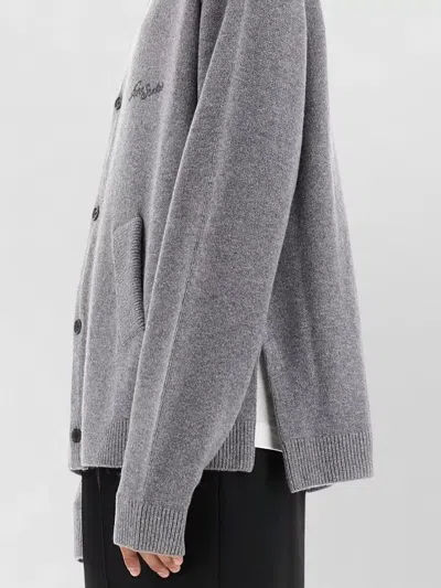 Acne Studios Relaxed-fit V-neck Cardigan With Button-down Front And Embroidered Detailing In Gray