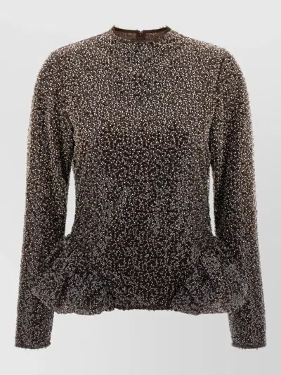 Rotate Birger Christensen Sequin Embellished Peplum Hem Long Sleeve Top In Multi