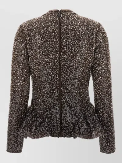 Rotate Birger Christensen Sequin Embellished Peplum Hem Long Sleeve Top In Multi