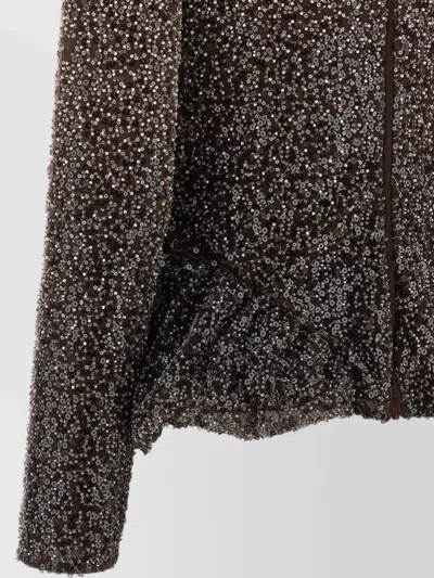 Rotate Birger Christensen Sequin Embellished Peplum Hem Long Sleeve Top In Multi