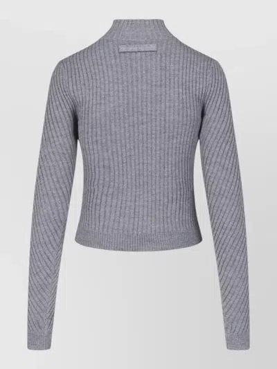 Victoria Beckham Fitted Ribbed Knit Sweater With Subtle V-neckline In Gray