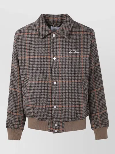 Les Deux Houndstooth Varsity Jacket Collared Ribbed Hem In Multi