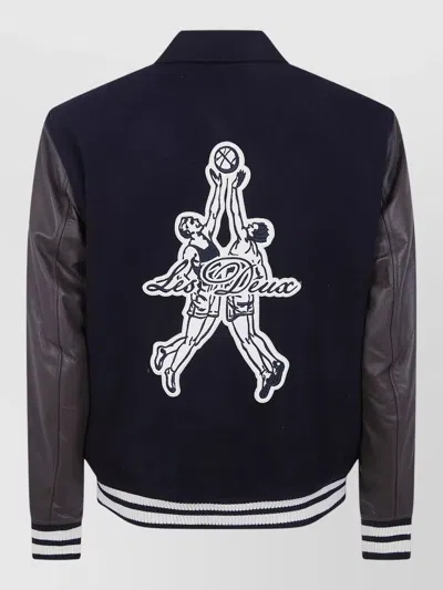 Les Deux Varsity Basket Wool Jacket Contrast Sleeves In Blue