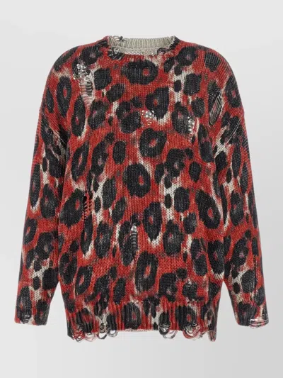 R13 Crew Neck Distressed Knit Long Sleeve Sweater In Multi