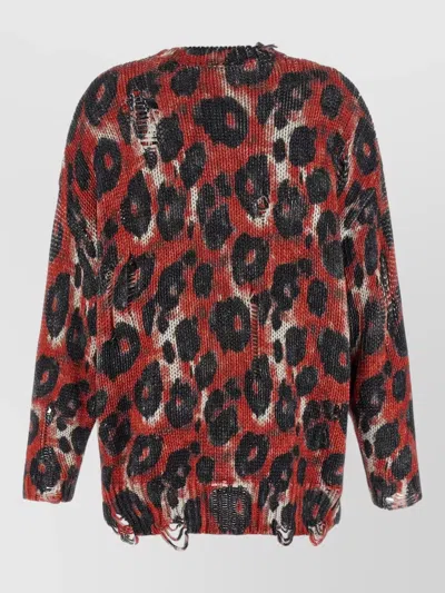R13 Crew Neck Distressed Knit Long Sleeve Sweater In Multi