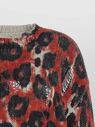 R13 Crew Neck Distressed Knit Long Sleeve Sweater In Multi
