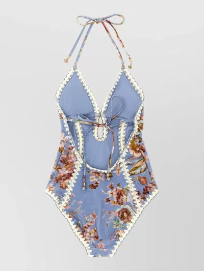 Zimmermann Awaken Halter Neck One Piece Swimsuit In Blue