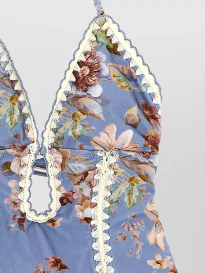 Zimmermann Awaken Halter Neck One Piece Swimsuit In Blue