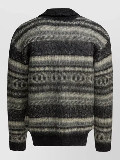 Beams Wool Cardigan Shawl Collar Patterned Pockets In Multi