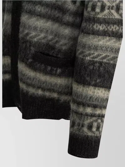 Beams Wool Cardigan Shawl Collar Patterned Pockets In Multi