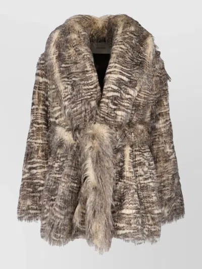 Entire Studios Textured Faux Fur Jacket With Striped Pattern In Brown