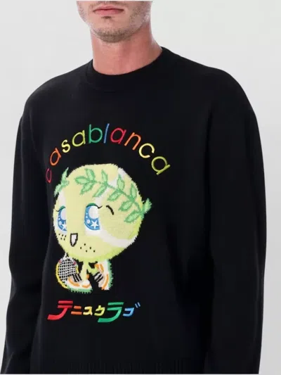 Casablanca Character Intarsia Wool Crewneck Sweater In Black