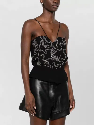 Iro Black Embellished V Neck Top In Black