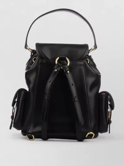Miu Miu Leather Backpack With Front And Side Pockets In Black